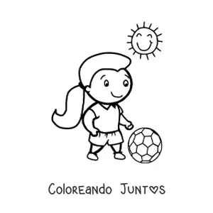 Imagen para colorear de una niña futbolista kawaii