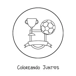 Imagen para colorear de un escudo con un balón y un trofeo de fútbol