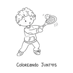 Imagen para colorear de un niño kawaii jugando tenis