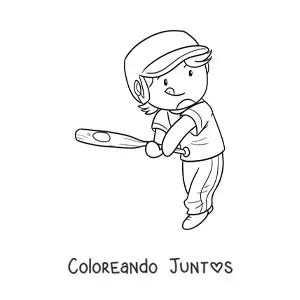 Imagen para colorear de un beisbolista kawaii con un bate