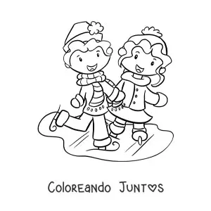 Imagen para colorear de una pareja patinando sobre hielo