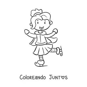 Imagen para colorear de una niña patinando sobre hielo