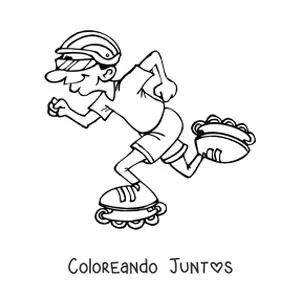 Imagen para colorear de un niño practicando patinaje sobre ruedas con patines de línea
