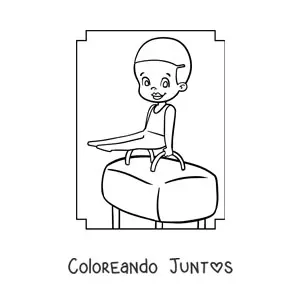 Imagen para colorear de una niña gimnasta kawaii en el potro