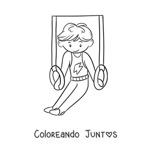 Imagen para colorear de un niño gimnasta en las anillas