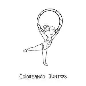 Imagen para colorear de una niña practicando gimnasia rítmica con aro