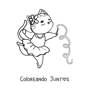 Imagen para colorear de un gato animado haciendo gimnasia rítmica