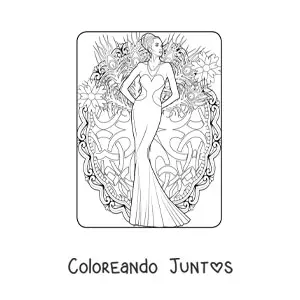 Imagen para colorear de una mujer con un vestido estilo sirena