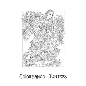 Imagen para colorear de una modelo con un vestido de mandala