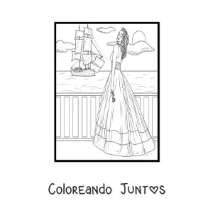 Imagen para colorear de una modelo con un vestido de verano