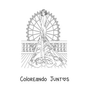 Imagen para colorear de una modelo con un vestido con escote en la espalda