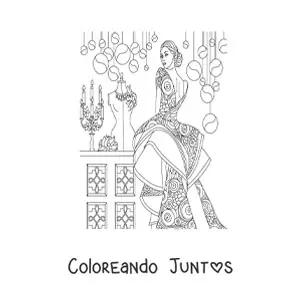 Imagen para colorear de una mujer con un vestido de gala