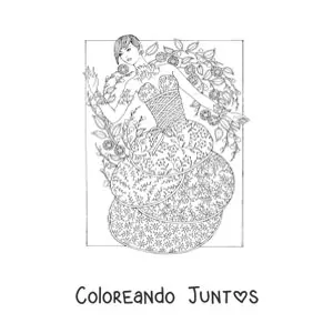 Imagen para colorear de una modelo con un vestido floreado
