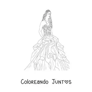 Imagen para colorear de una modelo con un vestido estilo princesa