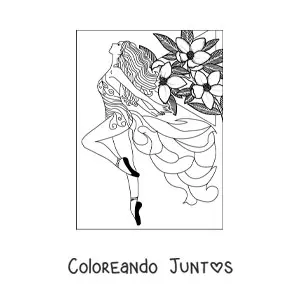 Imagen para colorear de una modelo con un vestido y flores