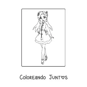 Imagen para colorear de una chica animada con un vestido de moda casual