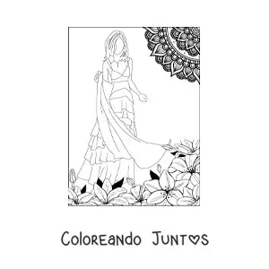 Imagen para colorear de una modelo con un vestido de moda casual