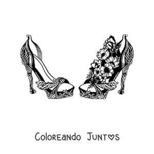 Imagen para colorear de un par de tacones decorados con flores