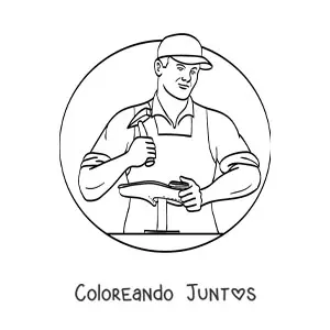 Imagen para colorear de un zapatero arreglando un zapato