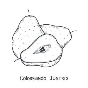 Imagen para colorear de dos peras enteras y una rebanada