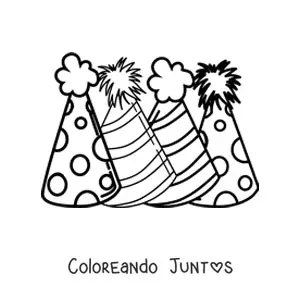 Imagen para colorear de tres sombreros de fiesta