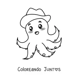 Imagen para colorear de un pulpo animado con un sombrero