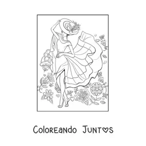 Imagen para colorear de una dama con un sombrero elegante