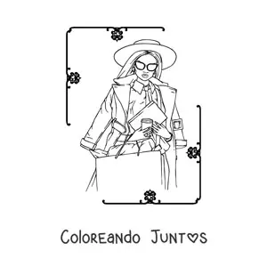 Imagen para colorear de una chica con un sombrero de ala larga