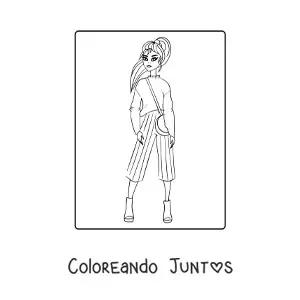 Imagen para colorear de una chica con pantalones rayados