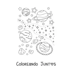 Imagen para colorear de varias estrellas y planetas