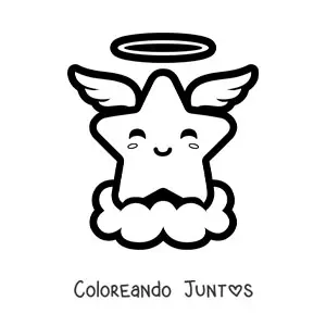 Imagen para colorear de una estrella con alas de ángel kawaii