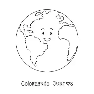 Imagen para colorear de la Tierra animada sonriendo