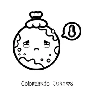 Imagen para colorear del planeta Tierra kawaii con un termómetro