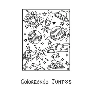 Imagen para colorear de varios planetas y estrellas