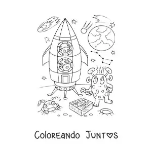 Imagen para colorear de un alien en otro planeta