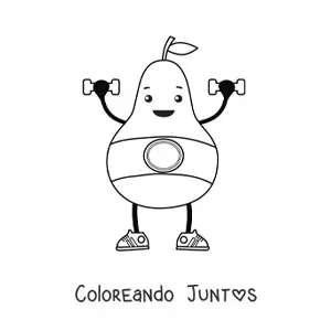 Imagen para colorear de una pera animada haciendo ejercicio