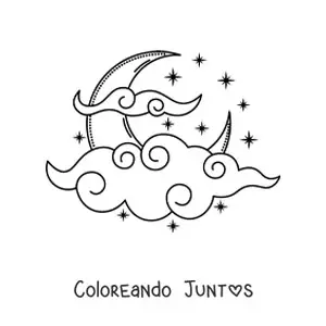 Imagen para colorear de la Luna rodeada de nubes