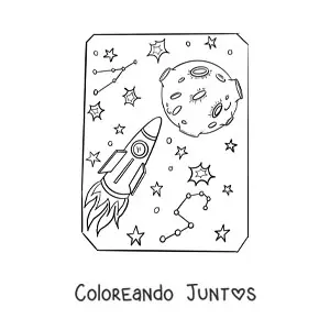 Imagen para colorear de un viaje espacial hacia la Luna