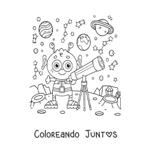 Imagen para colorear de un alienígena con un telescopio