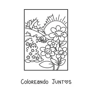 Imagen para colorear de un paisaje primaveral