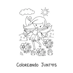 Imagen para colorear de un hada en primavera
