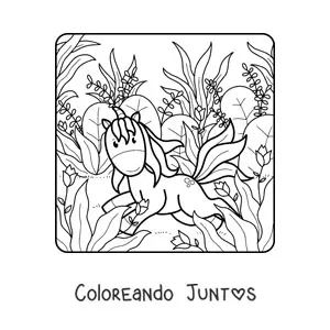 Imagen para colorear de un unicornio animado en el campo