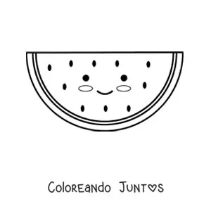Imagen para colorear de una sandía kawaii sonriente