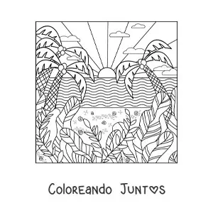Imagen para colorear de un paisaje con clima de verano