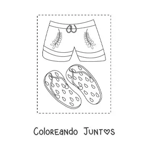 Imagen para colorear de un par de sandalias y un bermudas