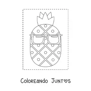 Imagen para colorear de una piña con lentes de verano