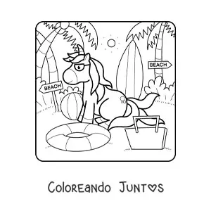 Imagen para colorear de un unicornio en vacaciones de verano