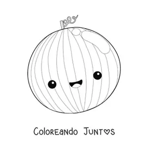 Imagen para colorear de una sandía entera kawaii alegre