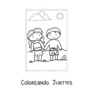 Imagen para colorear de dos niños en verano