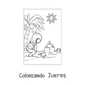 Imagen para colorear de una niña de vacaciones en la playa
